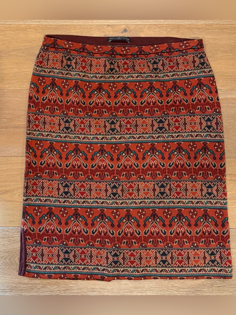 PERUVIAN CONNECTION 100% Cotton Aztec Pattern MIDI Skirt Size XL